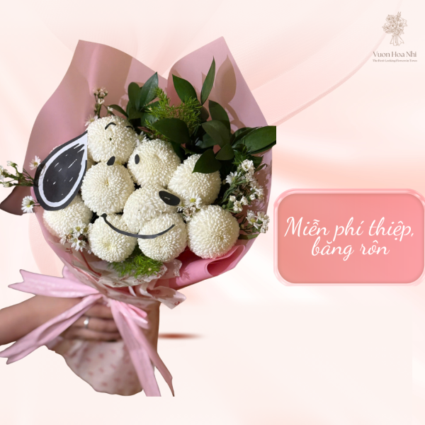“Cún Bông Trắng – White Puppy Bouquet”